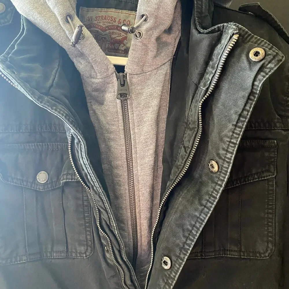 Levi's Utility Jacket Black Gray Hoodie Mens Size Medium